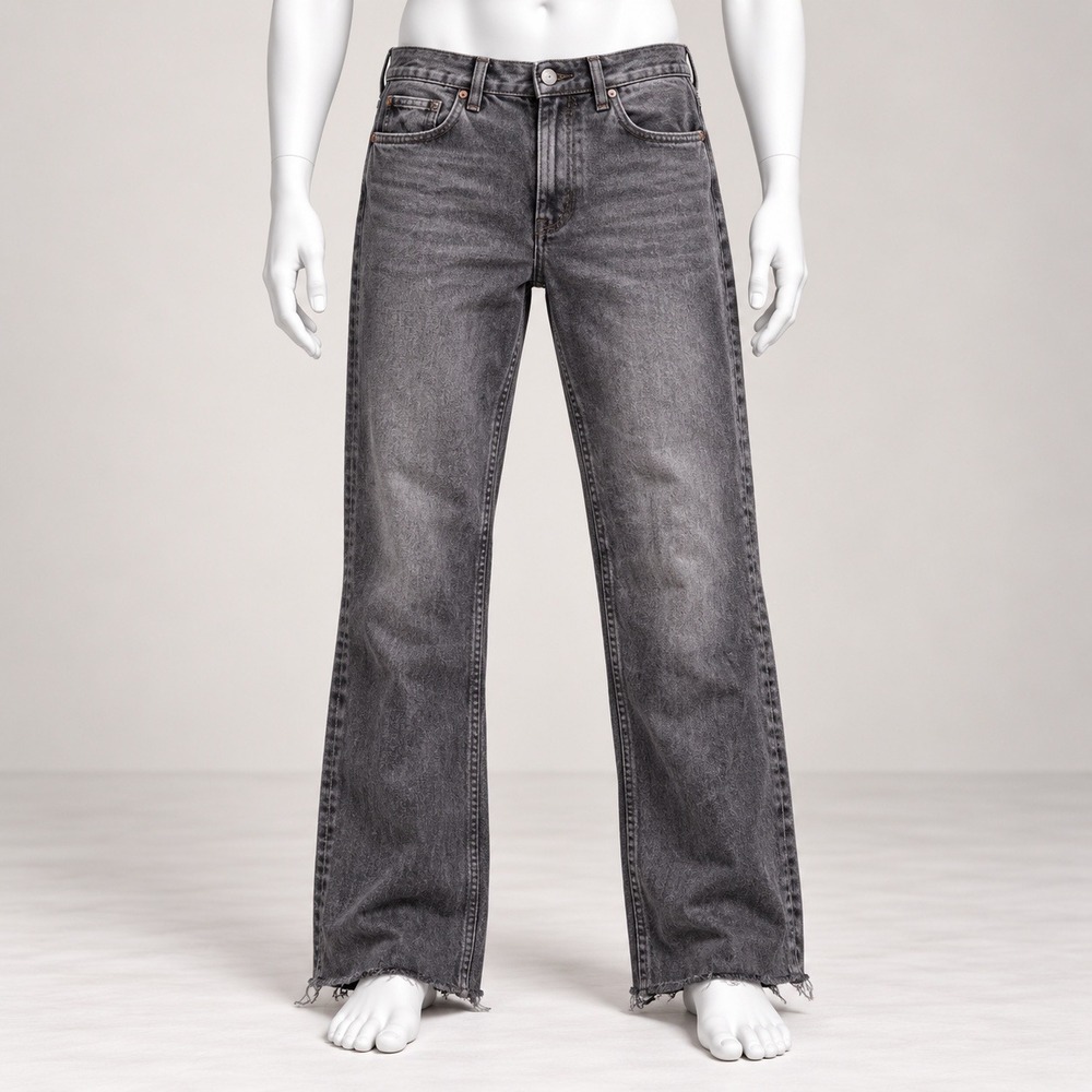 Wild Fable Wide Leg Jeans Women 4 Black Faded Raw Hem High Rise Denim